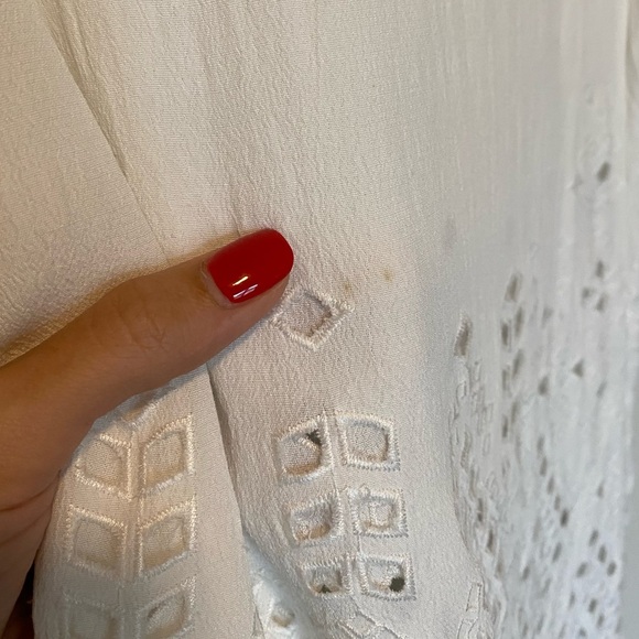 Theory Idetteah Embroidered Cut Out Ghost Crepe Shift Dress Ivory - Picture 10 of 10